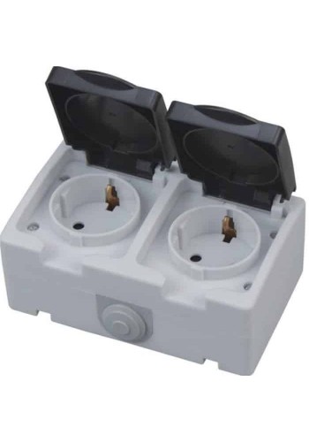 Розетка накладна 2-на з заземленням з кришкою ATOM HOROZ ELECTRIC 112-100-0002-010