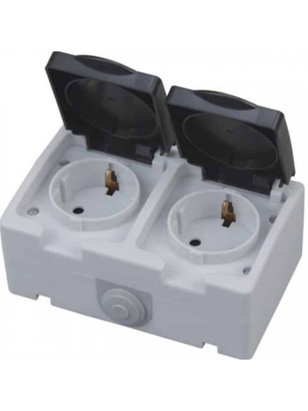 Розетка накладна 2-на з заземленням з кришкою ATOM HOROZ ELECTRIC 
112-100-0002-010