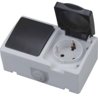 Розетка з заземленням з кришкою + вимикач ATOM HOROZ ELECTRIC 
112-100-0003-010