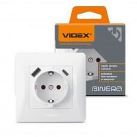 Розетка одинарна із заземленням з USB+USB-C біла VIDEX BINERA VF-BNSK1GUC-W - 485302