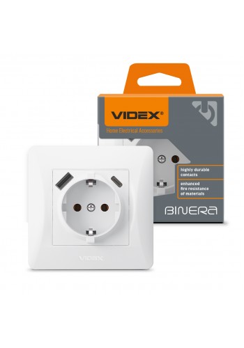 Розетка одинарна із заземленням з USB+USB-C біла VIDEX BINERA VF-BNSK1GUC-W - 485302
