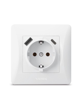 Розетка одинарна із заземленням з USB+USB-C біла VIDEX BINERA VF-BNSK1GUC-W - 485302