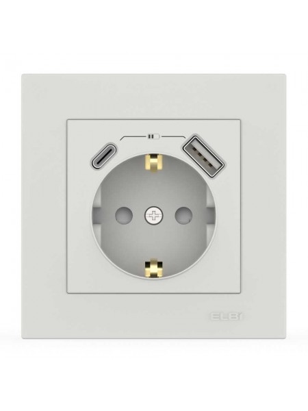 Розетка EL-BI VEGA білий мат 1-на з заземленням + 2USB (Type C+A) ( 510-016200-334 )