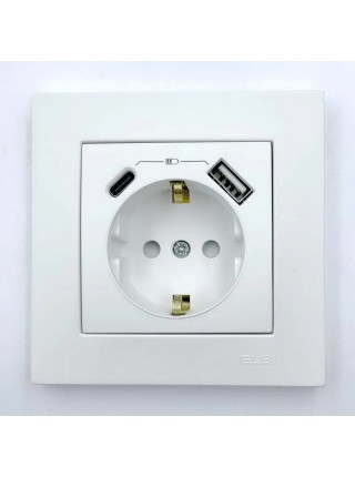 Розетка EL-BI VEGA білий мат 1-на з заземленням + 2USB (Type C+A) ( 510-016200-334 )