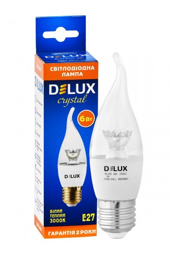 Лампа світлодіодна DELUX BL37B 6 Вт tail 3000K 220В E27 crystal теплий білий