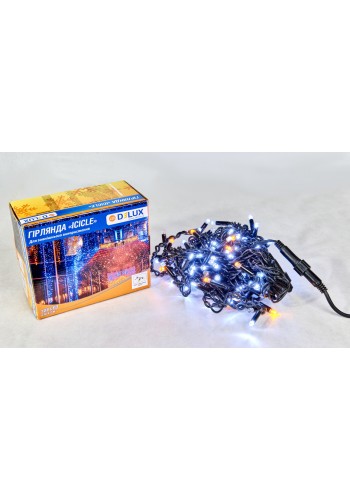 Гірлянда зовнішня DELUX ICICLE 108 LED бахрома 2x1m 27 жовтий flash білий/чорний IP44 EN