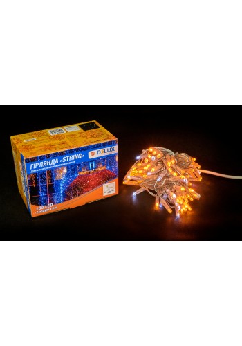 Гірлянда зовнішня DELUX STRING 100 LED 10m (2x5m) flash жовтий/прозорий IP44 EN