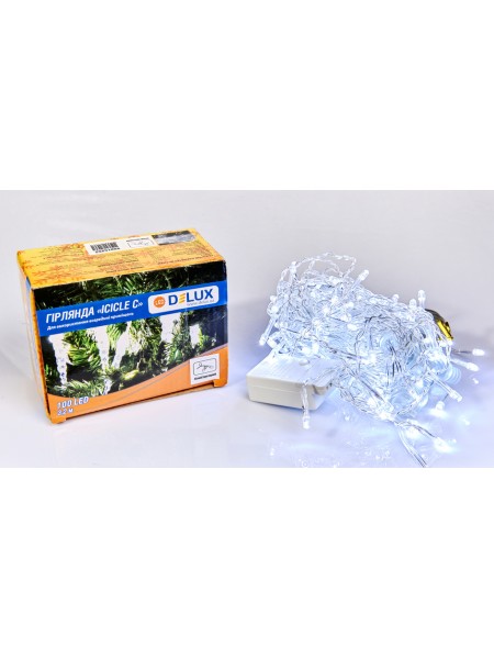 Гірлянда внутрішня DELUX ICICLE С 100 LED бахрома 3,2x0,7m білий/прозорий IP20