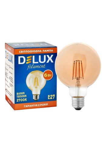 Лампа світлодіодна DELUX G95 6 Вт 2700K 220В E27 filament
