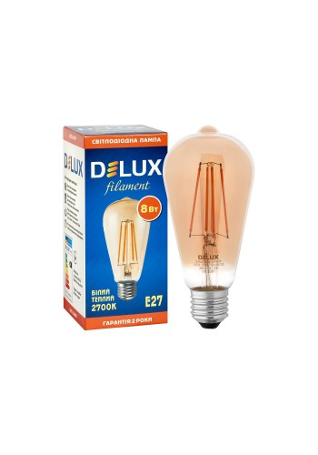 Лампа светлодіодна DELUX ST64 8 Вт 2700K 220В E27 filament