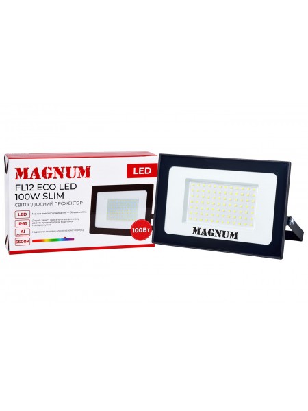 Прожектор світлодіодний MAGNUM FL12 ECO LED 100Вт slim чорн. 6500К IP65