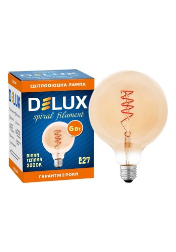 Лампа світлодіодна DELUX G125 6 Вт 2200K 220В E27 amber spiral filament