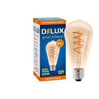 Лампа світлодіодна DELUX ST64 5 Вт 2200K 220В E27 amber spiral filament
