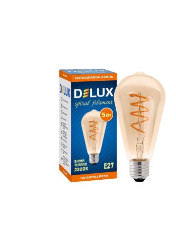 Лампа світлодіодна DELUX ST64 5 Вт 2200K 220В E27 amber spiral filament
