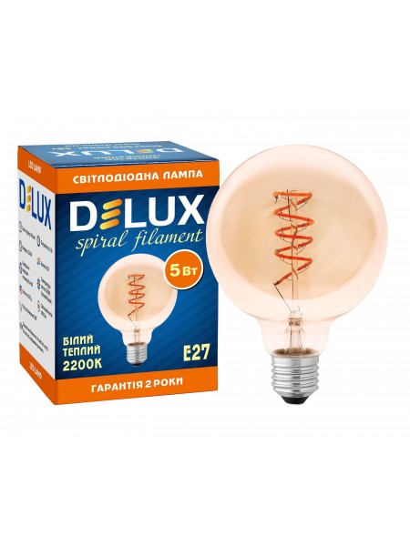 Лампа світлодіодна DELUX G95 5 Вт 2200K 220В E27 amber filament spiral