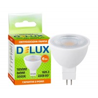 Лампа світлодіодна DELUX JCDR 6Вт 3000K 60° 220В GU5.3 теплий білий