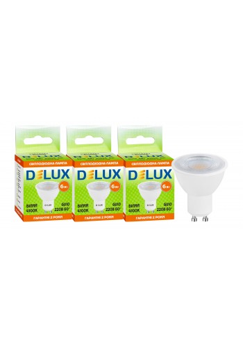 Світлодіод.лампа DELUX GU10 6Вт 60° 4100K 220В GU10 (промо 3 шт)
