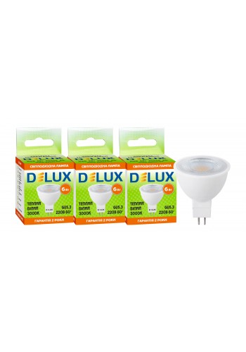 Світлодіод.лампа DELUX JCDR 6Вт 60° 3000K 220В GU5.3 (промо 3 шт)