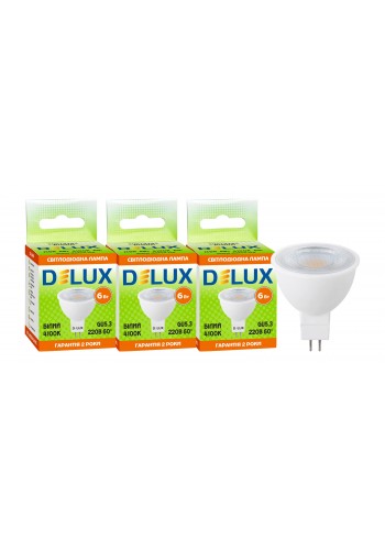 Світлодіод.лампа DELUX JCDR 6Вт 60° 4100K 220В GU5.3 (промо 3 шт)