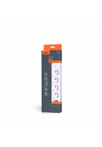 Мережевий подовжувач VIDEX ONCORD з/з 5п 3м (3x1.5мм) з кнопкою White VF-PD53G-W - 484961