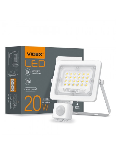 LED прожектор VIDEX F2e 20W 5000K з датчиком руху та освітленості VL-F2e205W-S - 480420