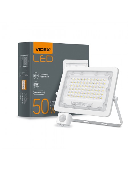 LED прожектор VIDEX F2e 50W 5000K з датчиком руху та освітленості VL-F2e505W-S - 480444