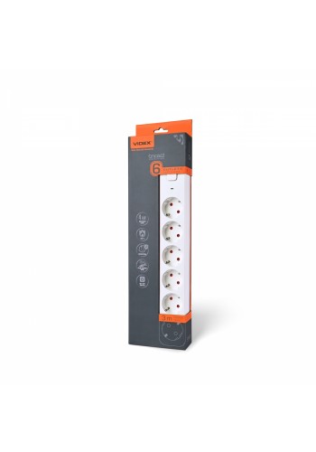 Мережевий подовжувач VIDEX ONCORD з/з 6п 3м (3x1.5мм) з кнопкою White VF-PD63G-W - 484985