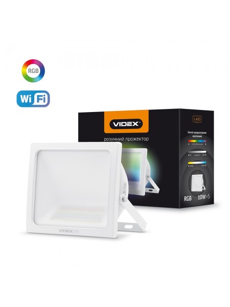 LED Смарт прожектор VIDEX 10W RGB Wi-fi 3000-6500 Белый