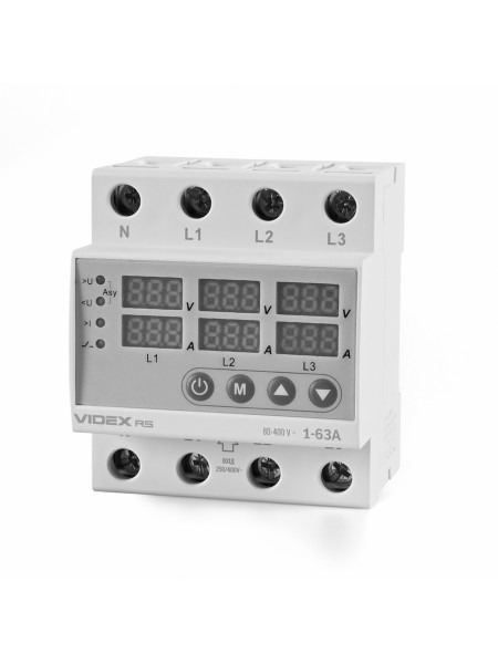Трифазне реле контролю напруги та струму VIDEX RESIST 145-300В 1-63А VF-RS-3RNT63 - 484114