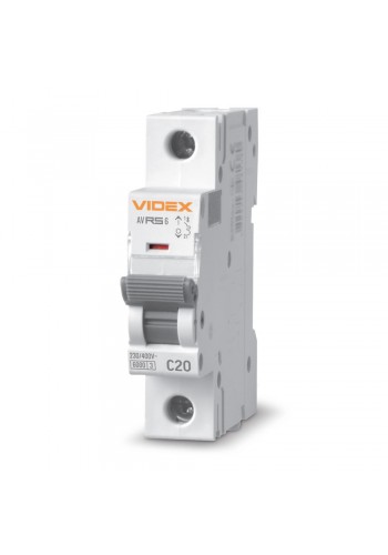 Автоматичний вимикач RS6 1п 20А 6кА С VIDEX RESIST VF-RS6-AV1C20 - 481397