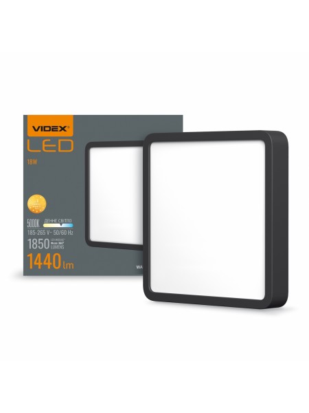 LED Світильник накладний квадрат VIDEX 18W 5000K Black VL-DLSS-185B - 485067