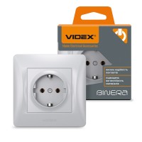 Розетка одинарна із заземленням срібний шовк VIDEX BINERA VF-BNSK1G-SS - 296999