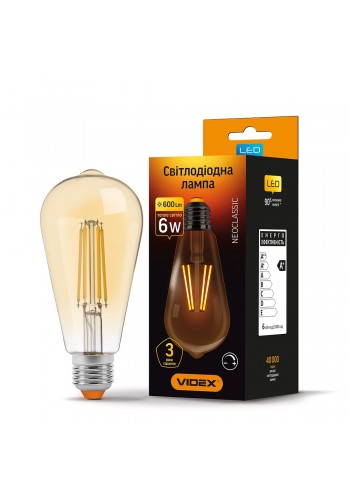 LED лампа VIDEX Filament ST64FAD 6W E27 2200K дімерна бронза VL-ST64FAD-06272 - 293837