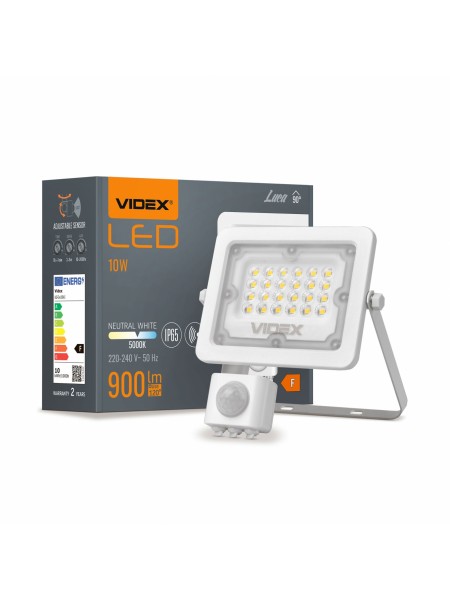 LED прожектор VIDEX F2e 10W 900Lm 5000K 220V з датчиком руху та освітленості