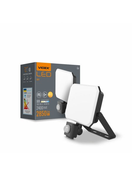 LED прожектор VIDEX F3 30W 5000K з датчиком руху 220V Black (VLE-F3-0305B-S) VLE-F3-0305B-S - 542484