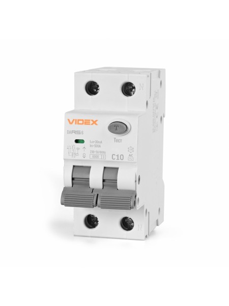 Диференційний автомат VIDEX RESIST АС 2п 30мА 6кА 10А VF-RS6-DA2AC10 - 482677