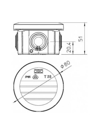 Коробка розподільча OBO 80х51 T25 сіра IP65 ( 2007029 )