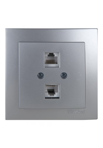 Розетка Nilson Touran срібло комп'ютерна 2-на CAT5e RJ45 ( 24131046 )