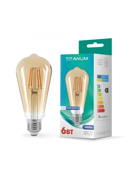 LED лампа TITANUM  Filament ST64 6W E27 2200K бронза TLFST6406272A - 298634