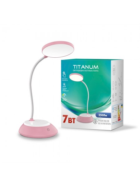 LED лампа настiльна з акумулятором TITANUM TLTF-022P 7W 3000-6500K USB рожева TLTF-022P - 482226