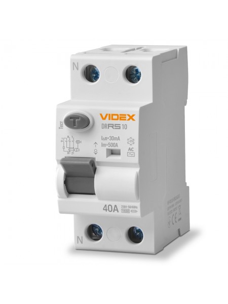 Диференційне реле VIDEX RESIST АС 2п 30мА 10кА 40А VF-RS10-DR2АС40 - 482721