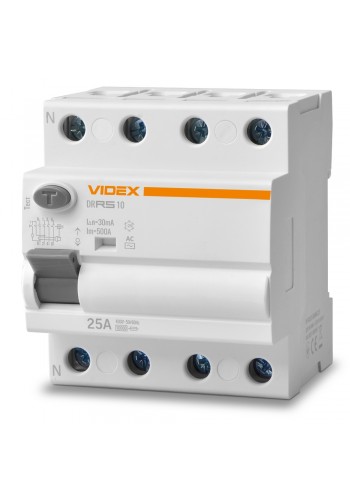 Диференційне реле VIDEX RESIST АС 4п 30мА 10кА 25А VF-RS10-DR4AC25 - 482813