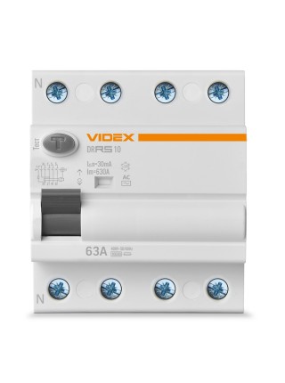 Диференційне реле VIDEX RESIST АС 4п 30мА 10кА 63А VF-RS10-DR4AC63 - 482820