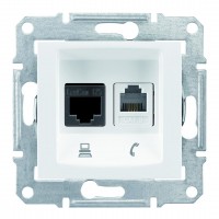 Телефонна розетка RJ11 + Комп'ютерна розетка RJ45, кат. 6, неекр. UTP з пружинними затискачами Sedna SDN5200121 білий