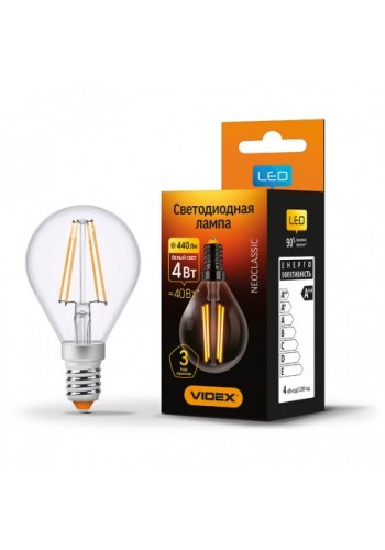 LED лампа VIDEX Fіlament G45F 4W E14 4100K 220V