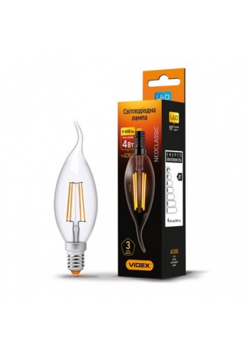 LED лампа VIDEX Fіlament С37Ft 4W E14 4100K 220V