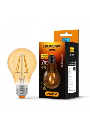 LED лампа VIDEX Fіlament A60FA 7W E27 2200K 220V бронза