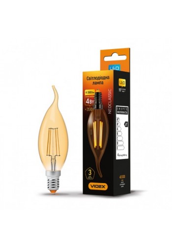 LED лампа VIDEX Fіlament С37FtA 4W E14 2200K 220V бронза