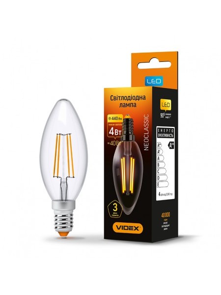LED лампа VIDEX Fіlament С37F 4W E14 3000K 220V
