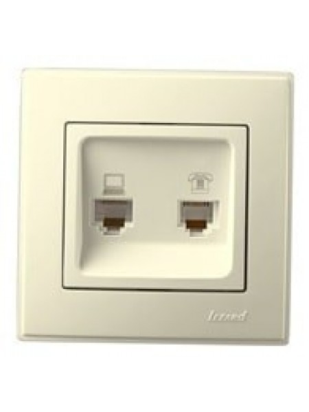 Розетка компьютер+телефон LEZARD LESYA 705-0303-143 кремовый  с кремовой вставкой